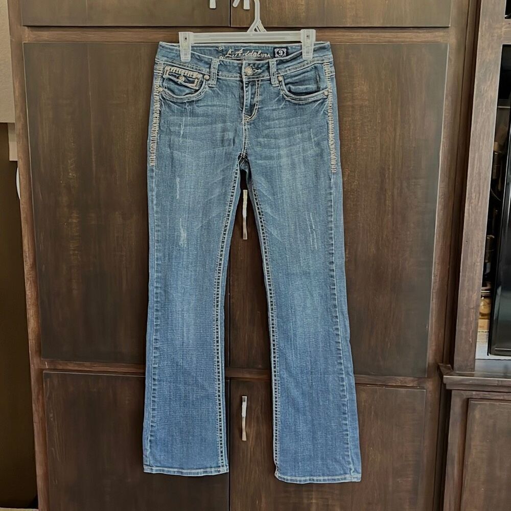 LA Idol Thick Stitch Flap Pocket‎ Bootcut Jeans Size 9